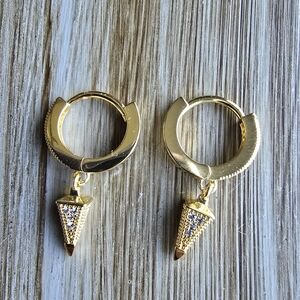 Stella & Dot Gold Hoop Earrings with Cone Charm